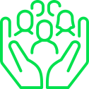 ícone verde com uma mão segurando pessoas
